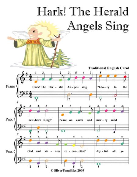 Hark The Herald Angels Sing Easiest Piano Sheet Music With Colored Notes Sheet Music