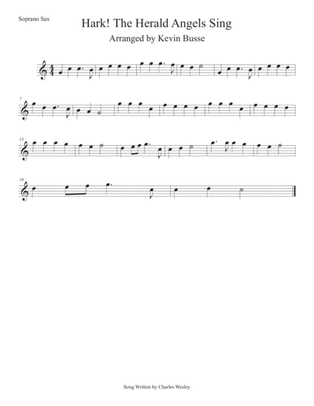 Hark The Herald Angels Sing Easy Key Of C Soprano Sax Sheet Music