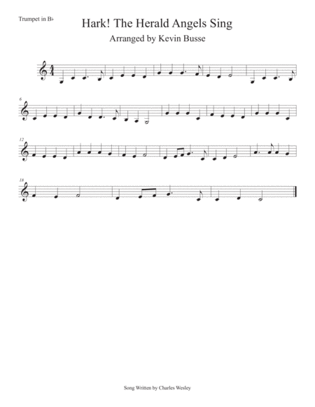 Hark The Herald Angels Sing Easy Key Of C Trumpet Sheet Music