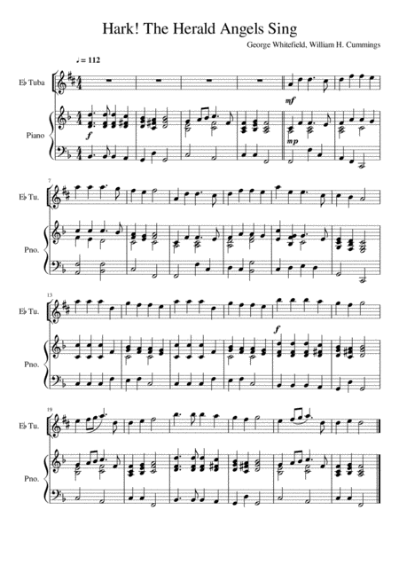 Hark The Herald Angels Sing Eb Tuba Treble Clef Solo Sheet Music