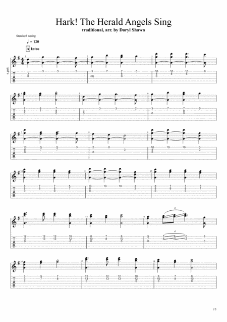 Hark The Herald Angels Sing For Solo Fingerstyle Guitar Sheet Music