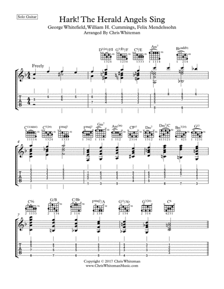 Free Sheet Music Hark The Herald Angels Sing Jazz Guitar Chord Melody