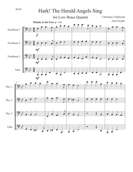 Free Sheet Music Hark The Herald Angels Sing Low Brass Quartet