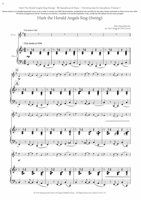 Hark The Herald Angels Sing Swing A Funky 5 4 Arrangement With Sax Solo Notated For Bb Saxophone And Piano Includes Free Demo And Backing Tracks On Re Sheet Music