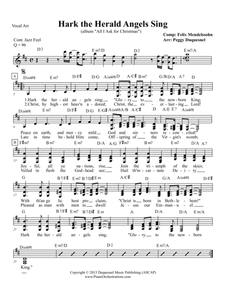 Hark The Herald Angels Sing With Lyrics Vocal Parts Sheet Music