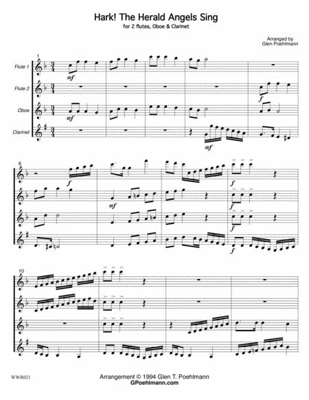 Free Sheet Music Hark The Herald Angels Sing Woodwind Quartet 2 Flutes Oboe Clarinet Unaccompanied