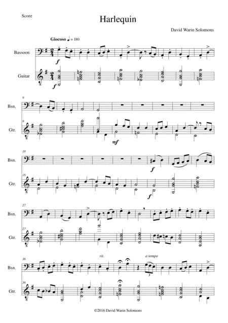 Free Sheet Music Harlequin For Bassoon And Guitar