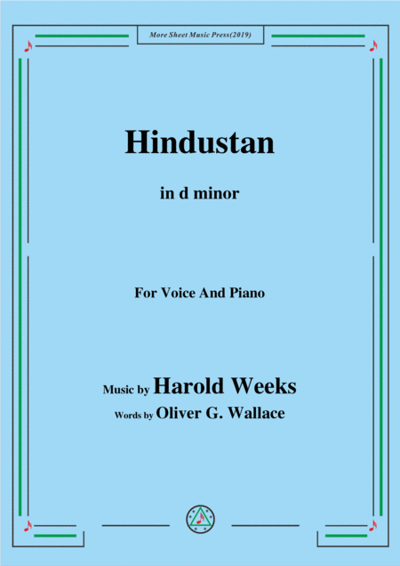 Free Sheet Music Harold Weeks Hindustan In D Minor For Voice Piano