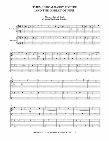 Harry Potter And The Goblet Of Fire Opening Theme Sheet Music