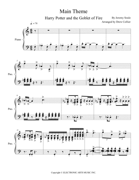 Harry Potter And The Goblet Of Fire Video Game Main Theme Sheet Music