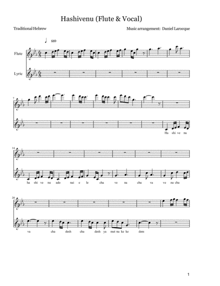 Free Sheet Music Hashivenu Flute And Choral