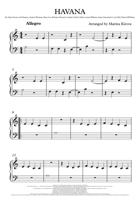 Havana By Camila Cabello Feat Young Thug Beginner Version With Note Names In Easy To Read Format Sheet Music