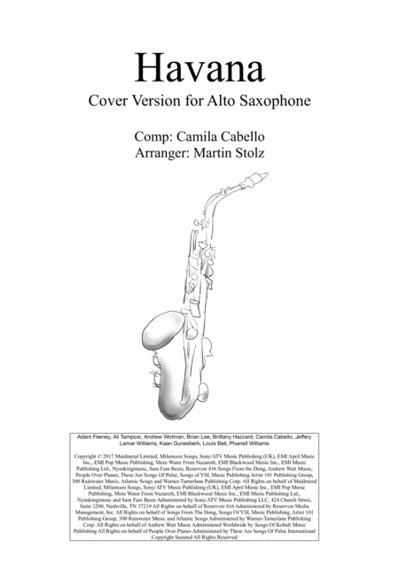 Free Sheet Music Havana Cover Version For Alto Saxophone