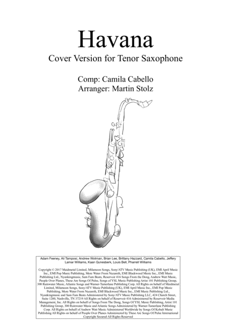 Havana Cover Version For Tenor Soprano Saxophone Sheet Music