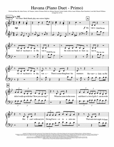 Free Sheet Music Havana Piano Duet