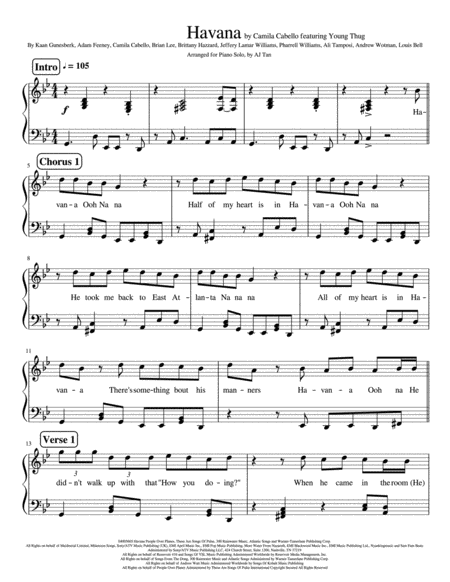 Havana Piano Solo Version Sheet Music