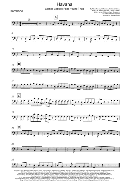 Free Sheet Music Havana Trombone And Piano