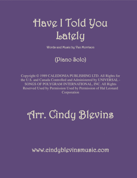 Have I Told You Lately Arranged For Piano Solo Sheet Music