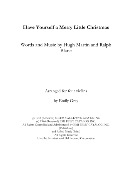 Free Sheet Music Have Yourself A Merry Little Christmas 4 Violins
