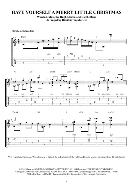 Have Yourself A Merry Little Christmas Arranged For Solo Guitar Sheet Music