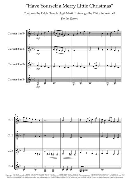 Free Sheet Music Have Yourself A Merry Little Christmas Easy Clarinet Quartet