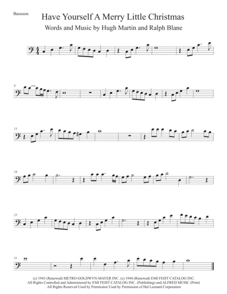 Have Yourself A Merry Little Christmas Easy Key Of C Bassoon Sheet Music