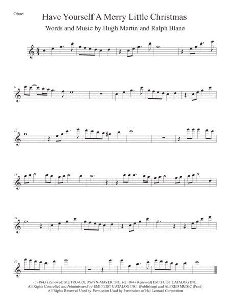 Have Yourself A Merry Little Christmas Easy Key Of C Oboe Sheet Music