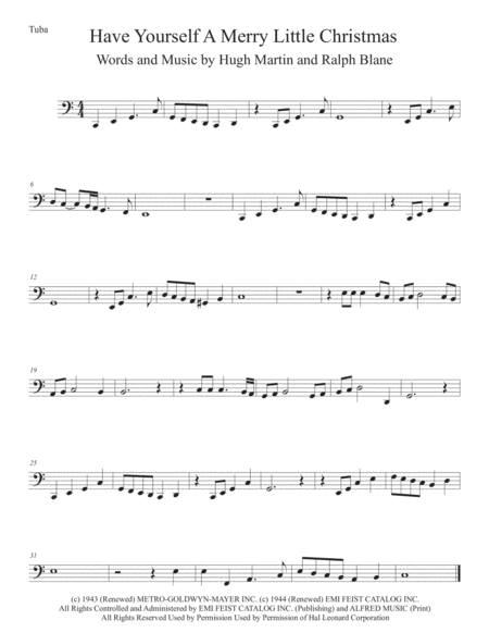 Free Sheet Music Have Yourself A Merry Little Christmas Easy Key Of C Tuba
