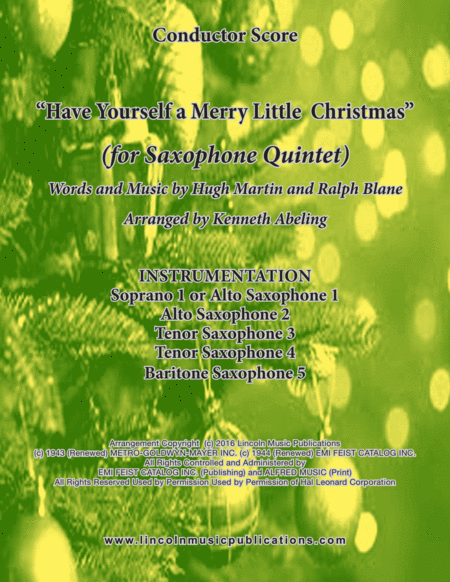 Have Yourself A Merry Little Christmas For Saxophone Quintet Sattb Or Aattb Sheet Music