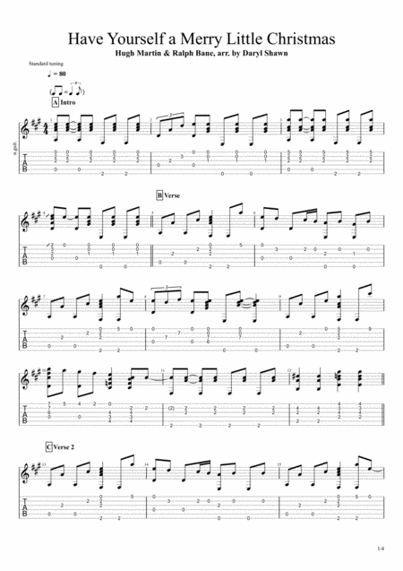 Have Yourself A Merry Little Christmas For Solo Fingerstyle Guitar Sheet Music