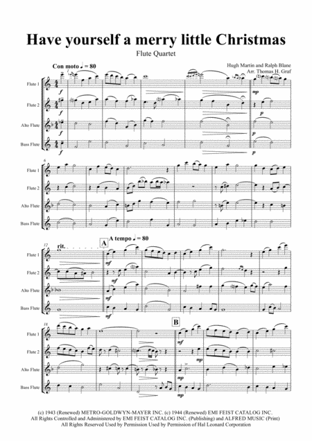 Free Sheet Music Have Yourself A Merry Little Christmas From Meet Me In St Louis Flute Quartet