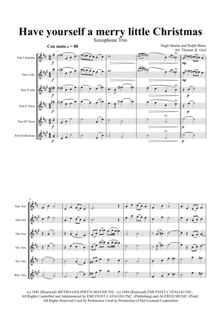 Have Yourself A Merry Little Christmas From Meet Me In St Louis Saxophone Trio Sheet Music