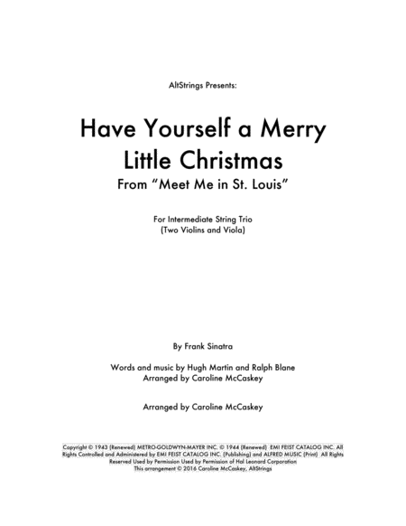 Have Yourself A Merry Little Christmas String Trio Two Violins And Viola Sheet Music