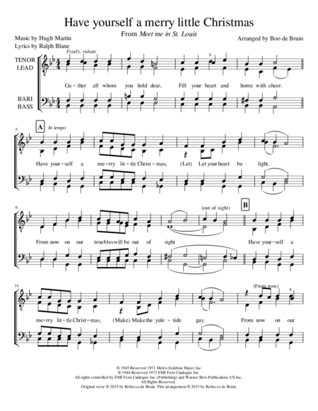 Have Yourself A Merry Little Christmas Ttbb Sheet Music