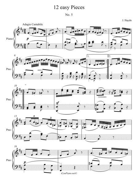 Free Sheet Music Haydn Little Piece No 5 In D Major