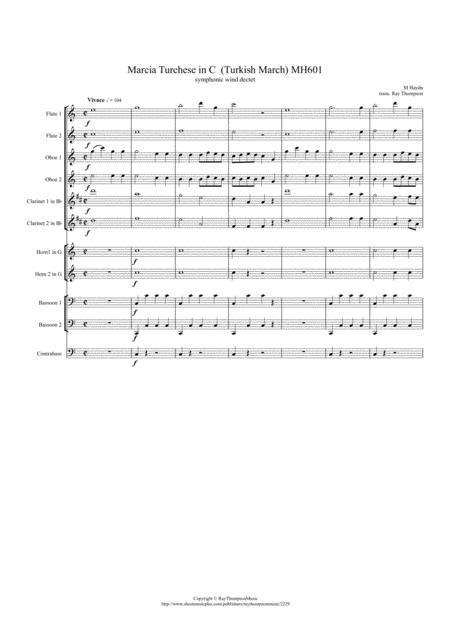 Free Sheet Music Haydn M Marcia Turchese In C Turkish March Mh601 Symphonic Wind Dectet Bass