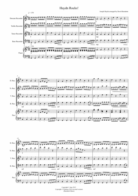 Free Sheet Music Haydn Rocks For Recorder Quartet