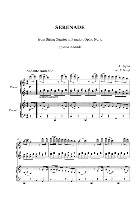 Free Sheet Music Haydn Serenade Op 3 No 5 1 Piano 4 Hands