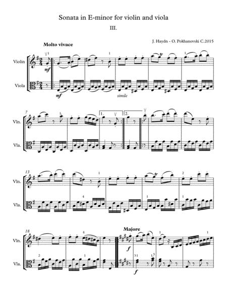 Haydn Sonata In E Minor For Violin And Viola 3rd Movement Sheet Music