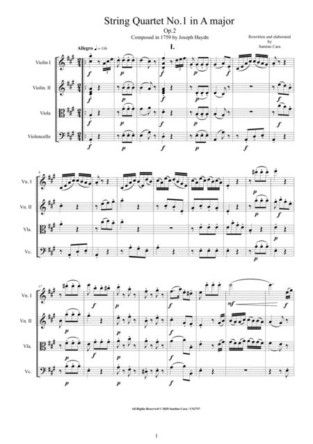 Haydn String Quartet No 1 In A Major Op 2 Complete Score And Parts Sheet Music