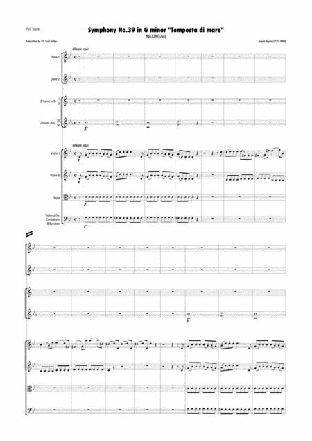 Haydn Symphony No 39 In G Minor Hob I 39 Tempesta Di Mare Sheet Music