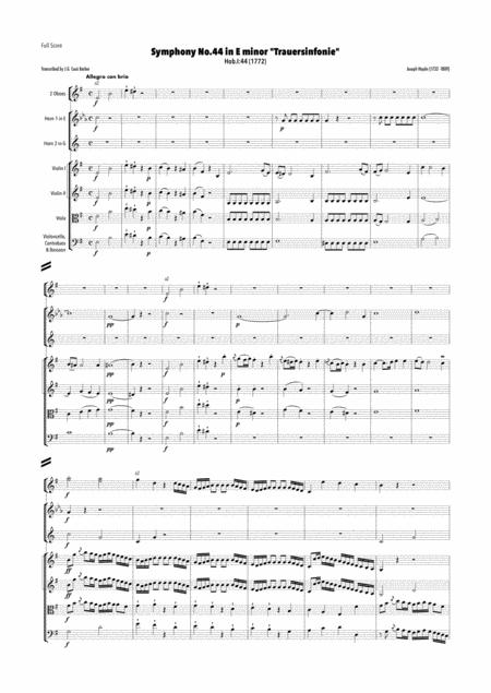 Free Sheet Music Haydn Symphony No 44 In E Minor Hob I 44 Trauersinfonie