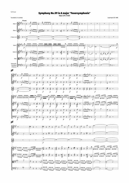 Haydn Symphony No 59 In A Major Hob I 59 Feuersinfonie Fire Sheet Music