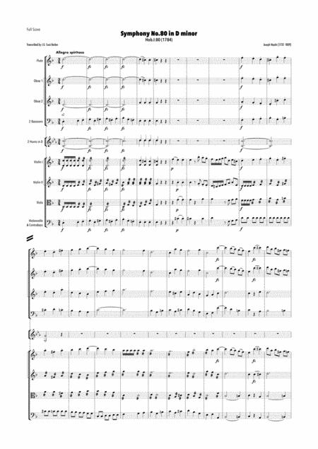 Free Sheet Music Haydn Symphony No 80 In D Minor Hob I 80