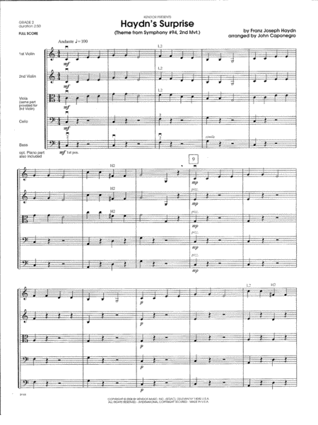 Haydns Surprise Theme From Symphony 94 2nd Mvt Full Score Sheet Music