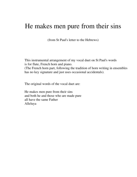 Free Sheet Music He Makes Men Pure From Their Sins For Flute French Horn And Piano