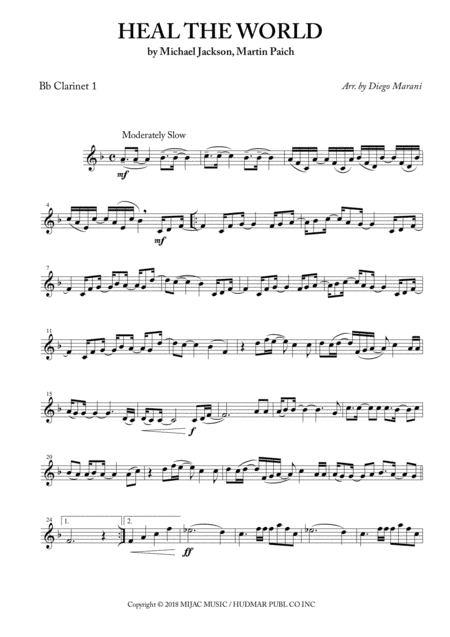 Heal The World For Clarinet Quartet Sheet Music