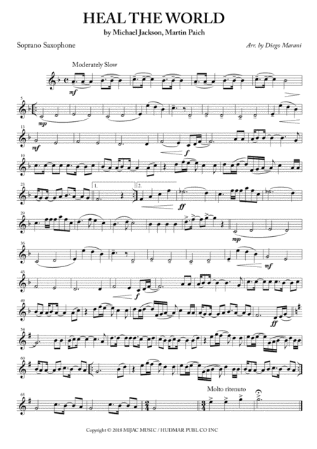 Heal The World For Saxophone Quartet Sheet Music