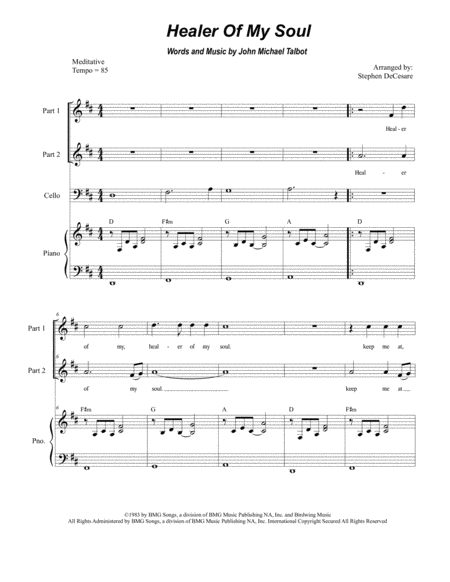 Healer Of My Soul For 2 Part Choir Sheet Music