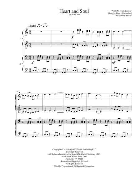 Free Sheet Music Heart And Soul For Piano Duet Jazzy Arrangement